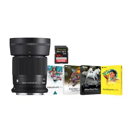 - Sigma 30mm f/1.4 DC DN | 52
- SanDisk Extreme PRO 64GB
- VideoStudio 2020
- Painter essentials
- AfterShot Pro 3
- PaintShop Pro 2022