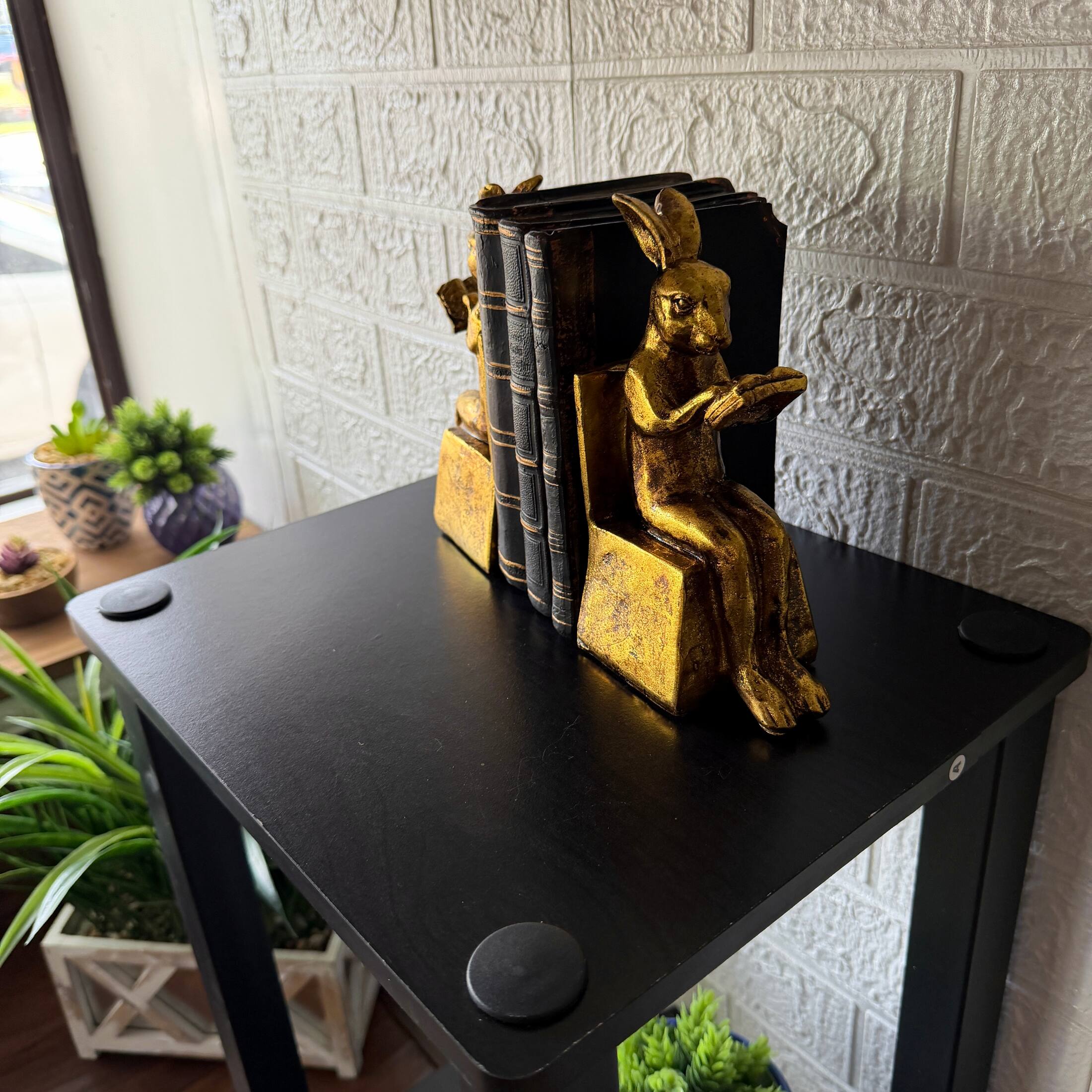Alt View 5. Things2Die4 - Antique Gold Rabbit Bookends Set of 2 Resin Bookworm Decor 6.75 Inch - Gold.