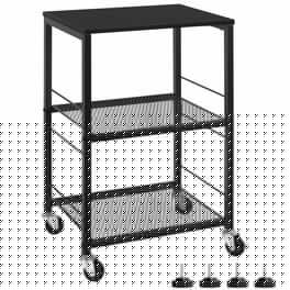 PO3TICJUNKI3 - Side Table With Wheels Industrial Night Stand Storage Shelf 3 Tier Wood End Metal Frame For Space Living Ro - Black