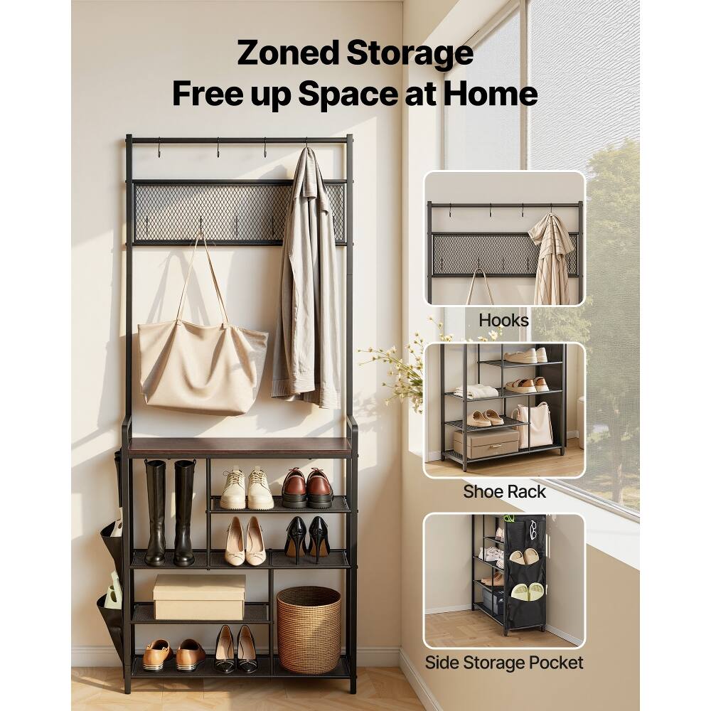 Zoned Storage  
Free up Space at Home

Hooks  
Shoe Rack  
Side Storage Pocket