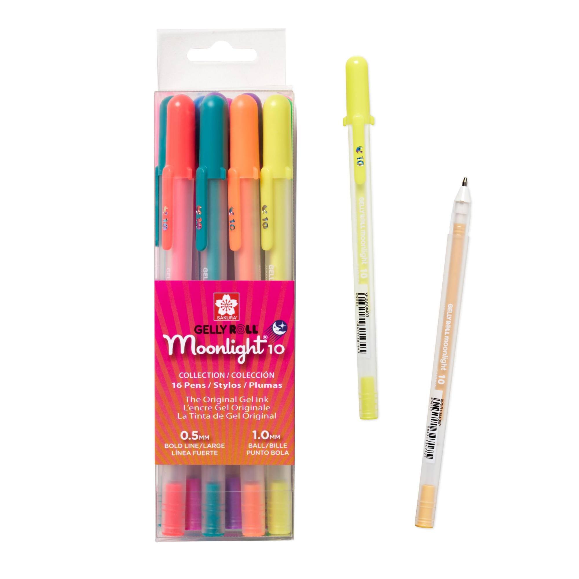 10 Gelly Roll Moonlight 10 Collection/Colection 16 Pens/Stylos/Plumas The Original Gel Ink L'encre Gel Originale La Tinta de Gel Original 0.5MM 1.0MM Bold Line/Large Ball/Bille Linea Fuerte Punto Bola