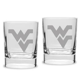 Jardine - West Virginia Mountaineers Primary Team Logo 2-Piece 11.75oz. Luigi Bormioli Square Double Old Fashion Glasses Set - Multicolor