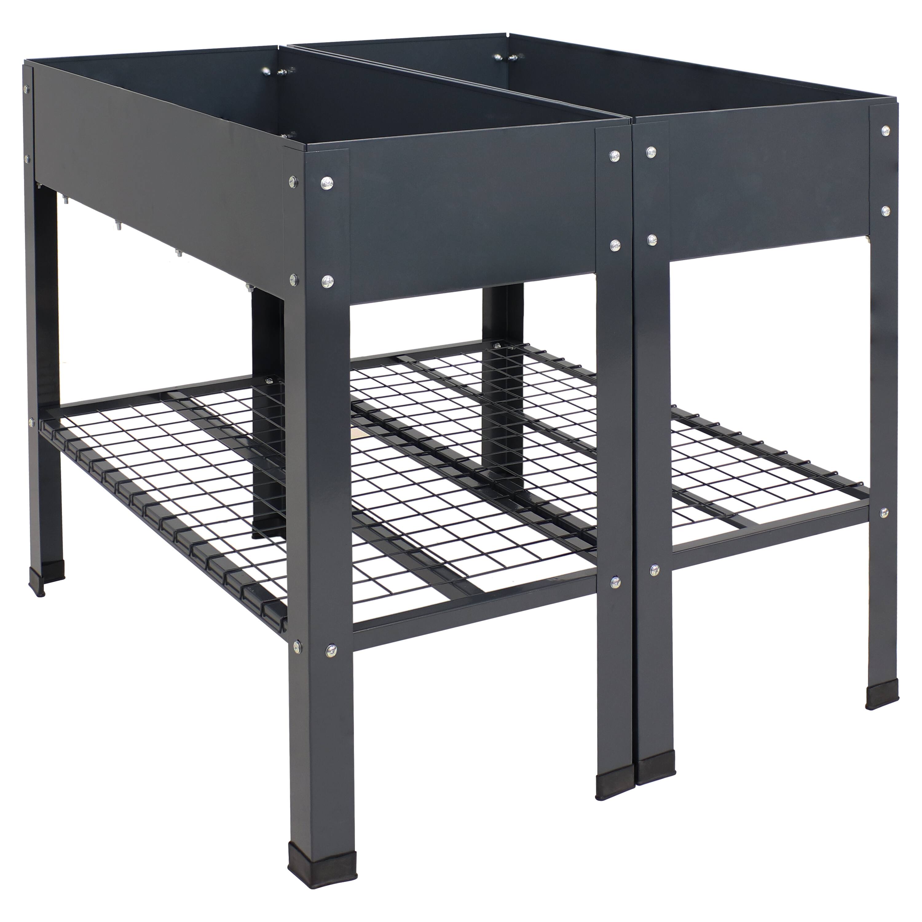 Alt View 10. Sunnydaze - Galvanized Steel Raised Bed with Mesh Shelf - Set of 2 - Dark Gray.