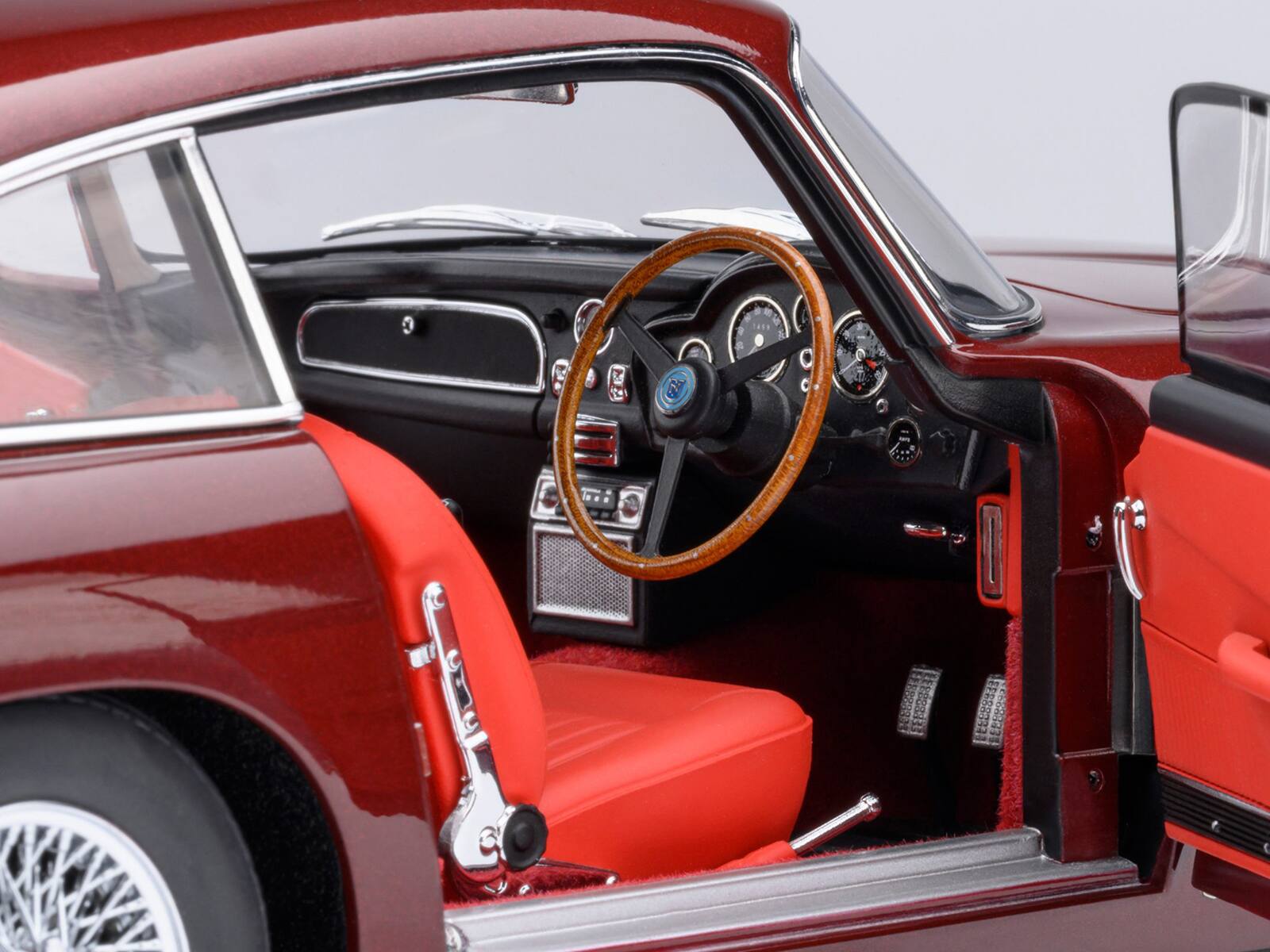 Alt View 4. Autoart - Aston Martin DB5 RHD (Right Hand Drive) Dubonnet Rosso Red Metallic 1/18 Model Car by Autoart.