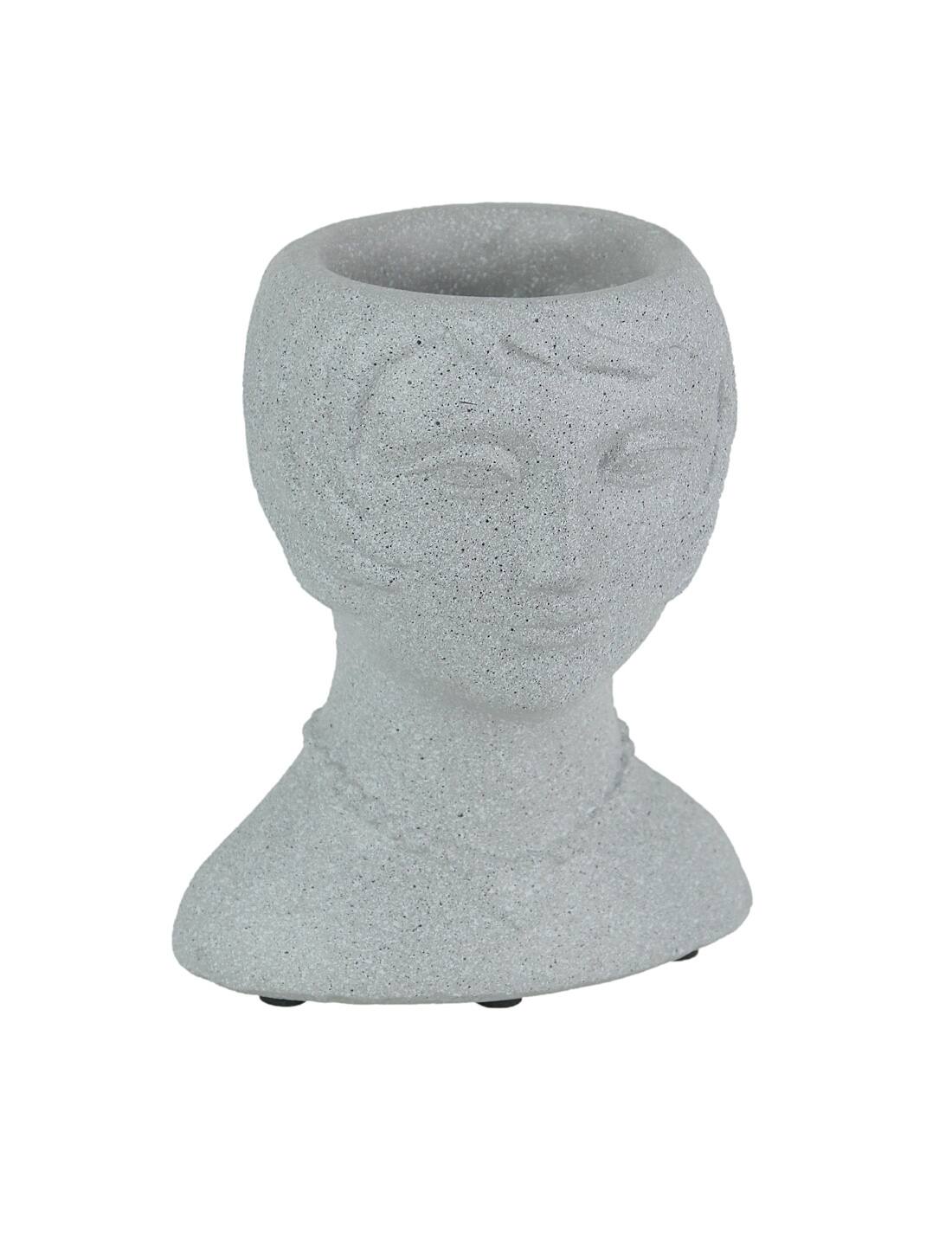 Front. Things2Die4 - Roaring 20's Flapper Lady Gray Concrete Head Mini Planter 6 Inches Tall - White.