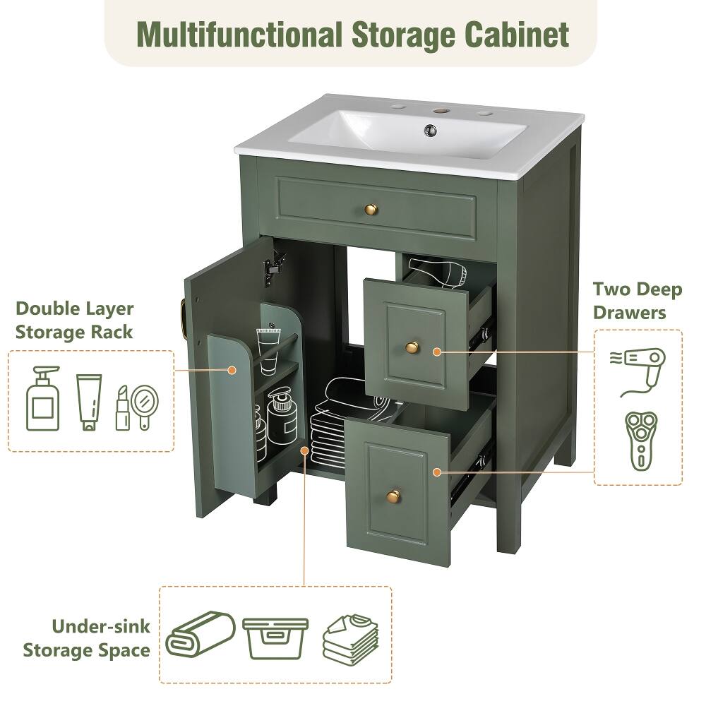 Multifunctional Storage Cabinet  
Double Layer Storage Rack  
Two Deep Drawers  
Under-sink Storage Space