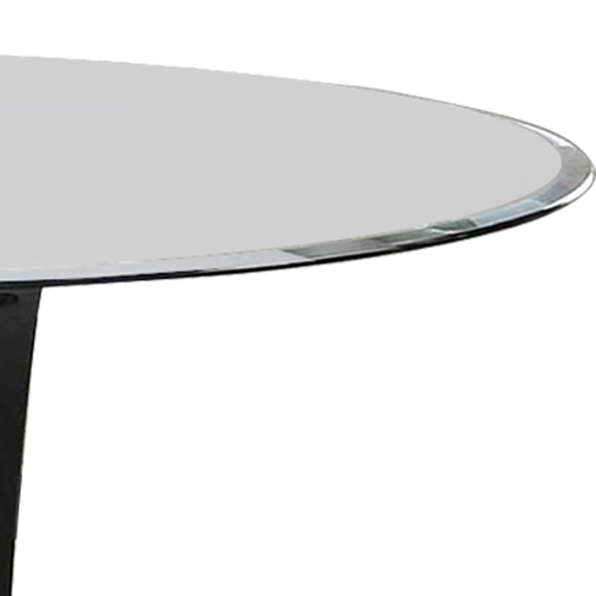 Alt View 2. Manhattan Lane - Round Glass Top Dining Table with Criss Cross Tripod Base, Black - Black.