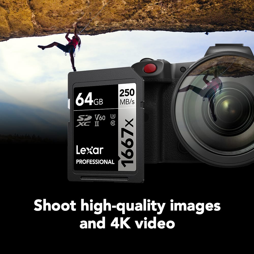 Lexar - 64GB Professional 1667x SD Card, UHS-II, C10, U3, V6