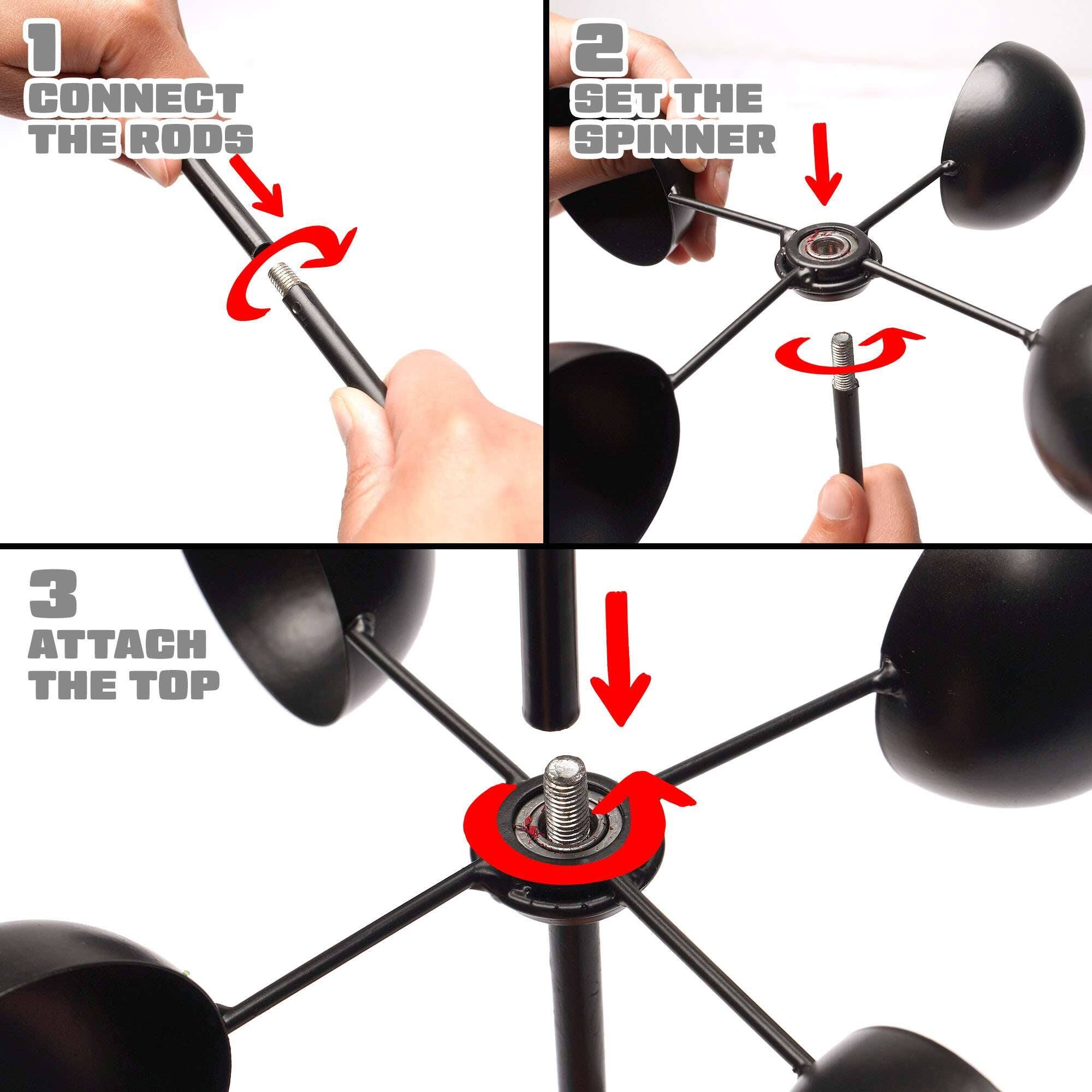 1. CONNECT THE RODS  
2. SET THE SPINNER  
3. ATTACH THE TOP