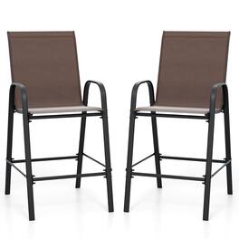Costway - 2 PCS Outdoor Bar Stools 29" Fabric Bar Height Stools with Armrests & Footrest - Brown