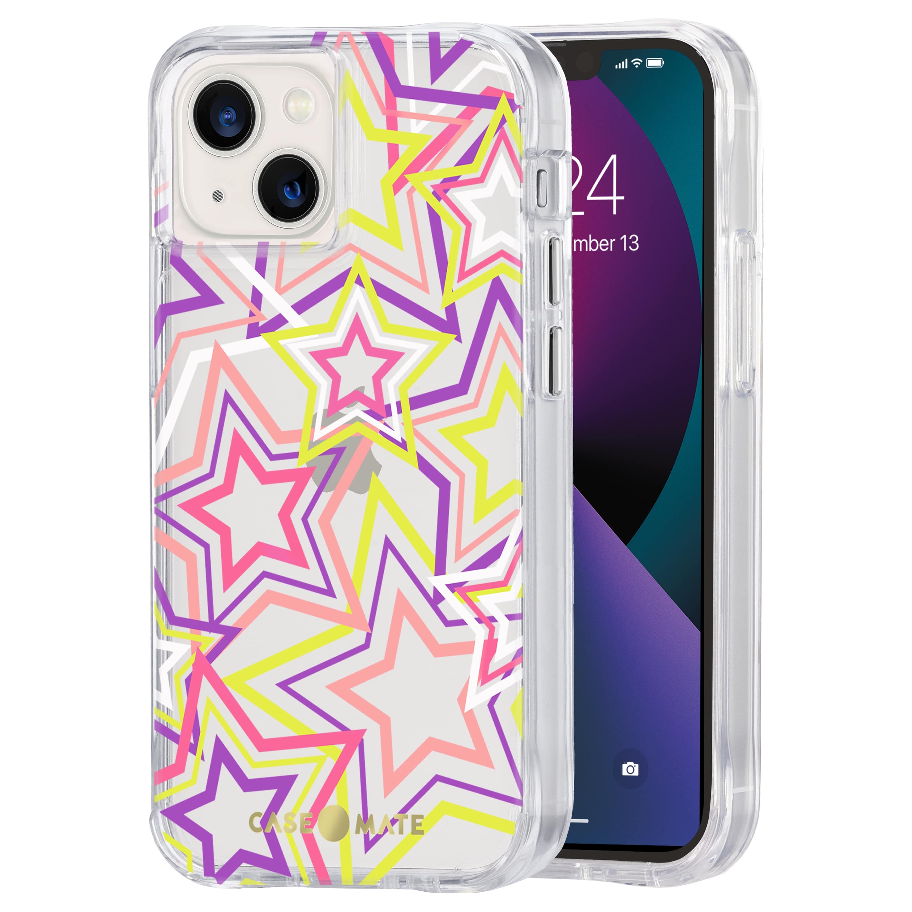 Alt View 1. Case-Mate - Print Hardshell Case for iPhone 13 mini - Neon Stars.
