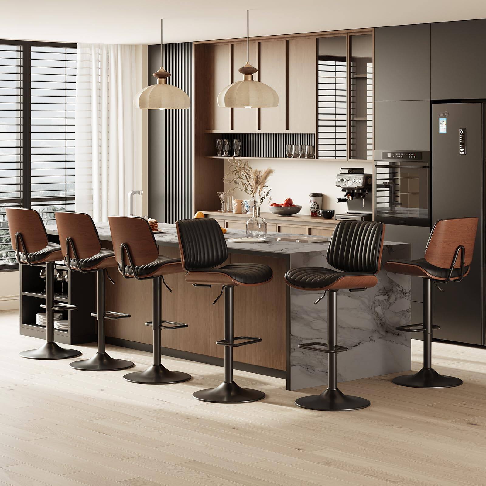 Black Set of 6 Modern Bar Stools