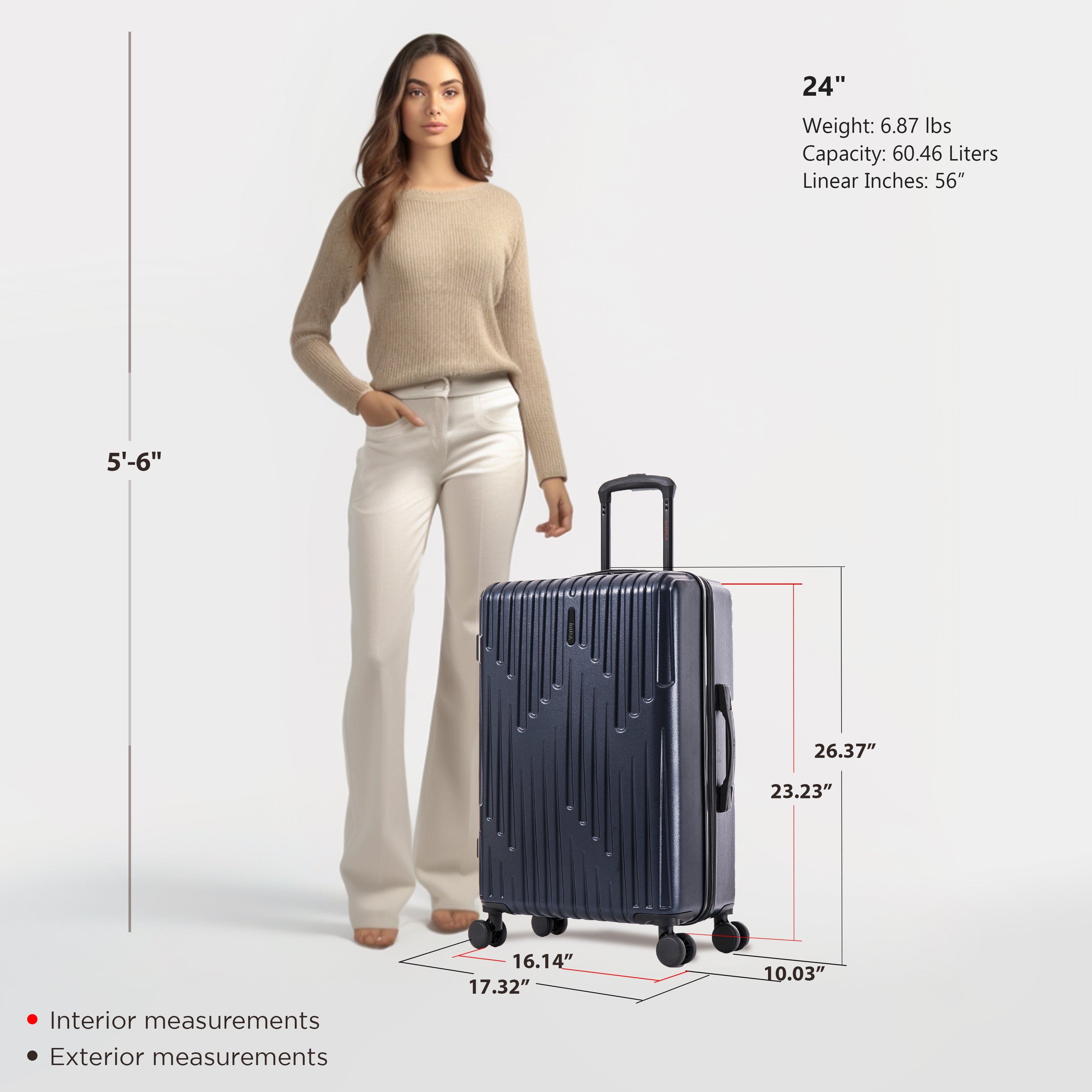 InUSA - Drip lightweight hardside spinner luggage 24" - NAVY BLUE