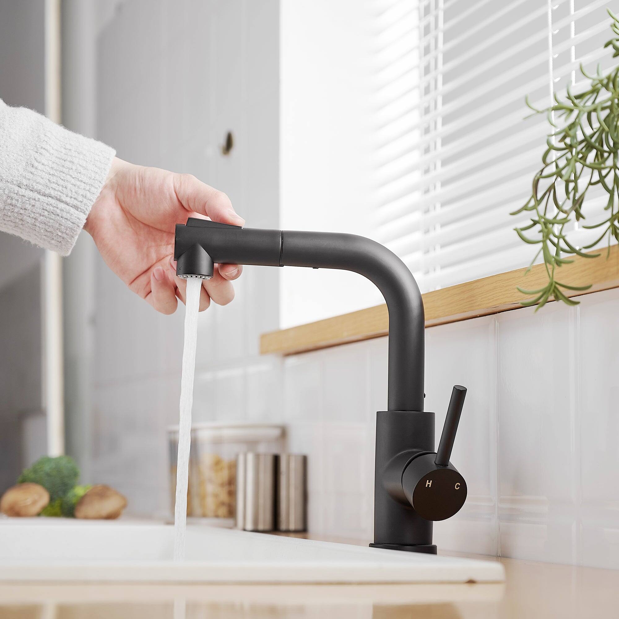 Alt View 8. Boyel Living - Matte Black 2 Spray Patterns Stainless Steel Pull Out Kitchen Faucet with Water Supply Hoses - Matte Black.