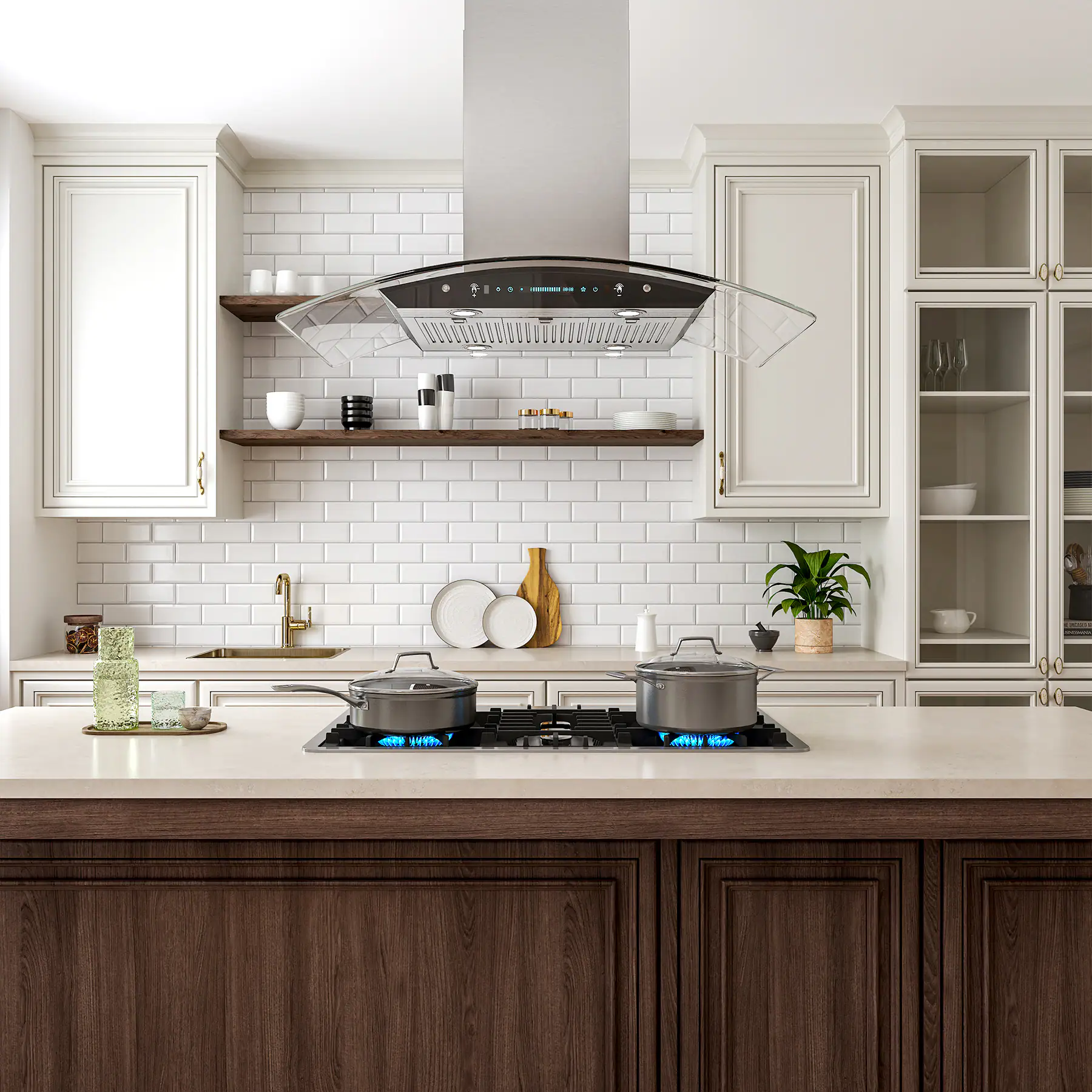 Alt View 1. Onefly - 36 inches - Ducted - Island Range Hood - silver.