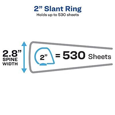 2" Slant Ring  
Holds up to 530 sheets  

2.8" Spine Width  
2" = 530 Sheets