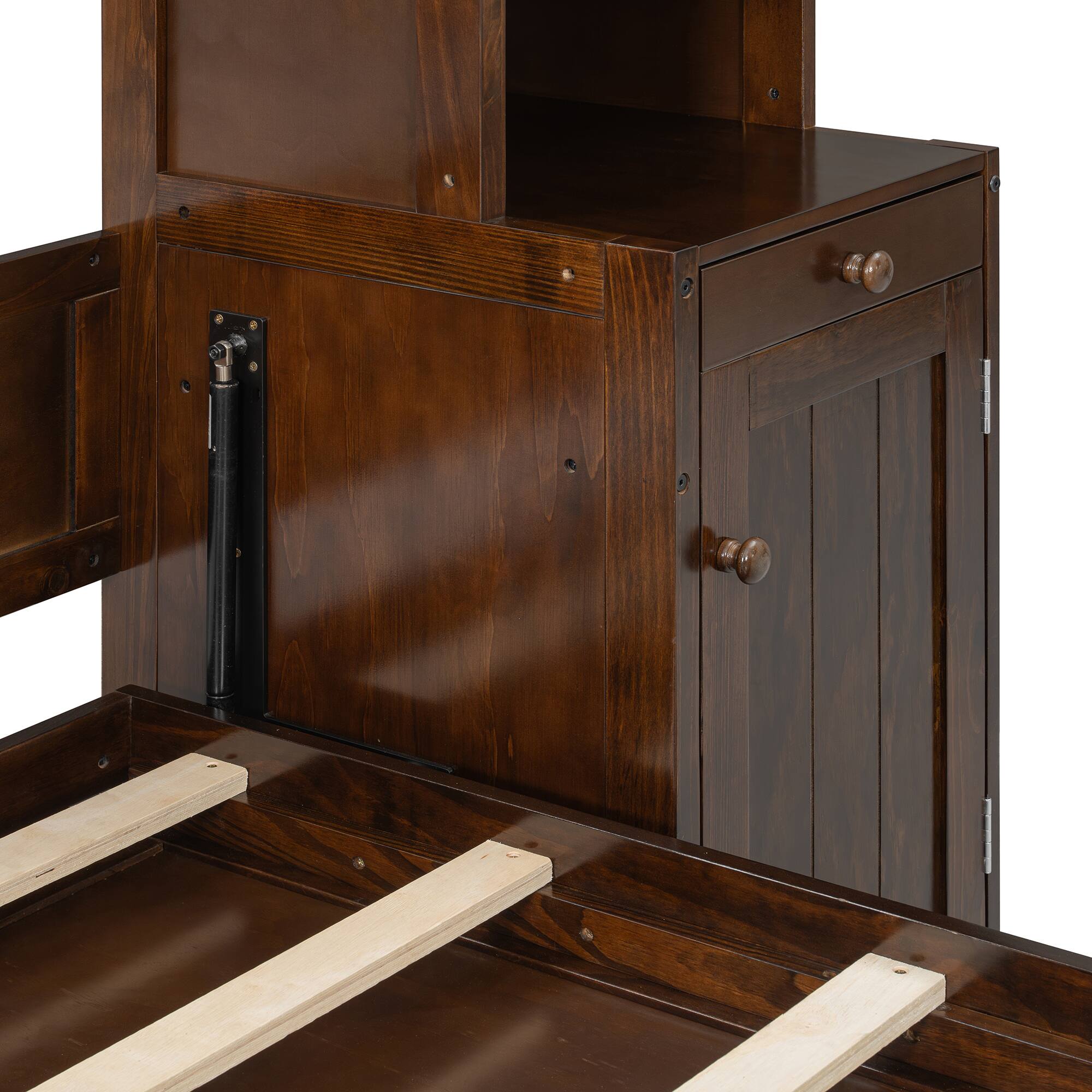 Alt View 5. Anysun - Queen Size Murphy Bed with Desk & Storage, Space-Saving Wood Wall Bed with Cabinets & Drawers - Brown.