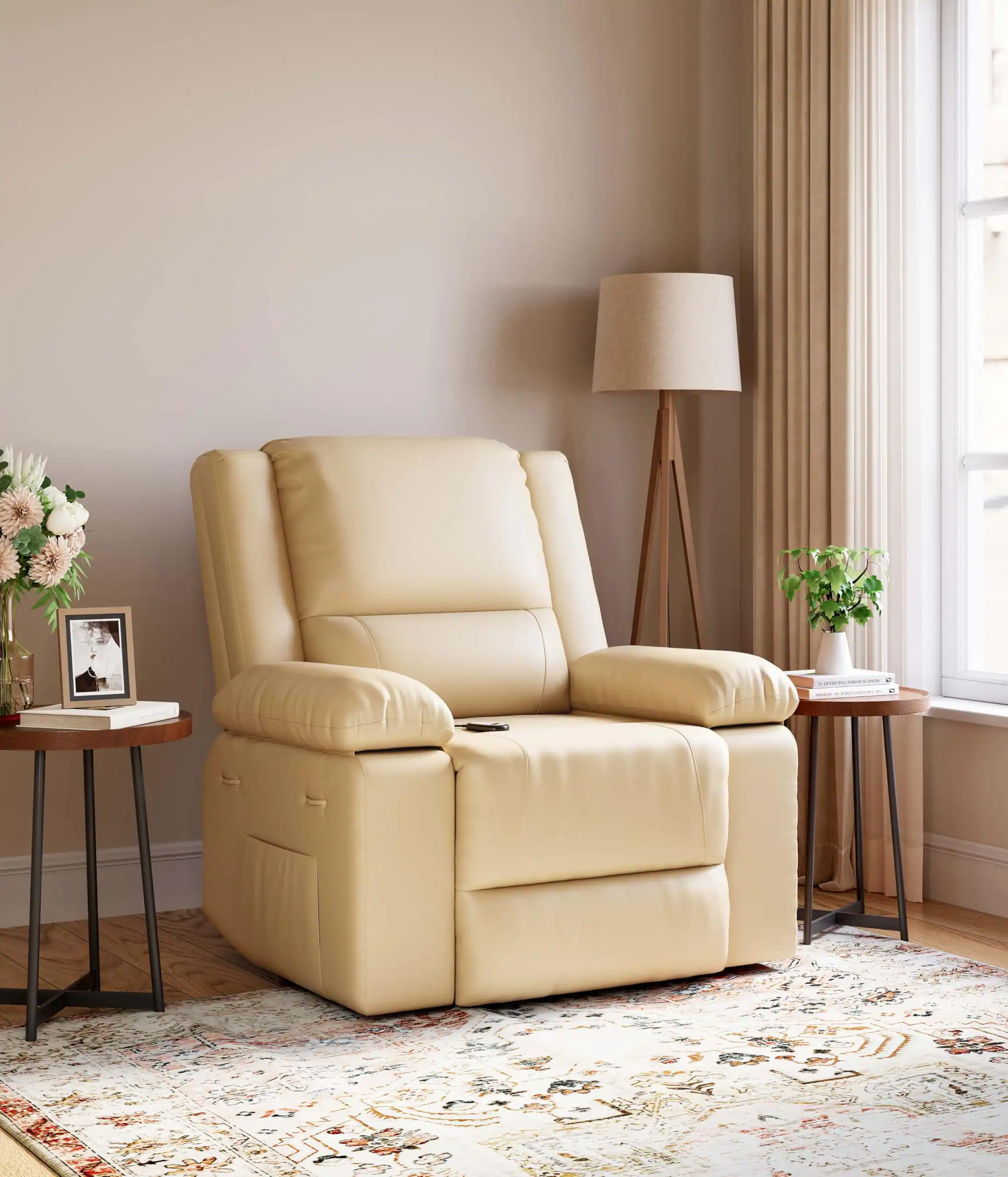 Alt View 1. Jojoka - 37.4" Wide Electric Power Lift Recliner with Heat and Massage, PU Leather Recliner Chair for Elderly - Beige.