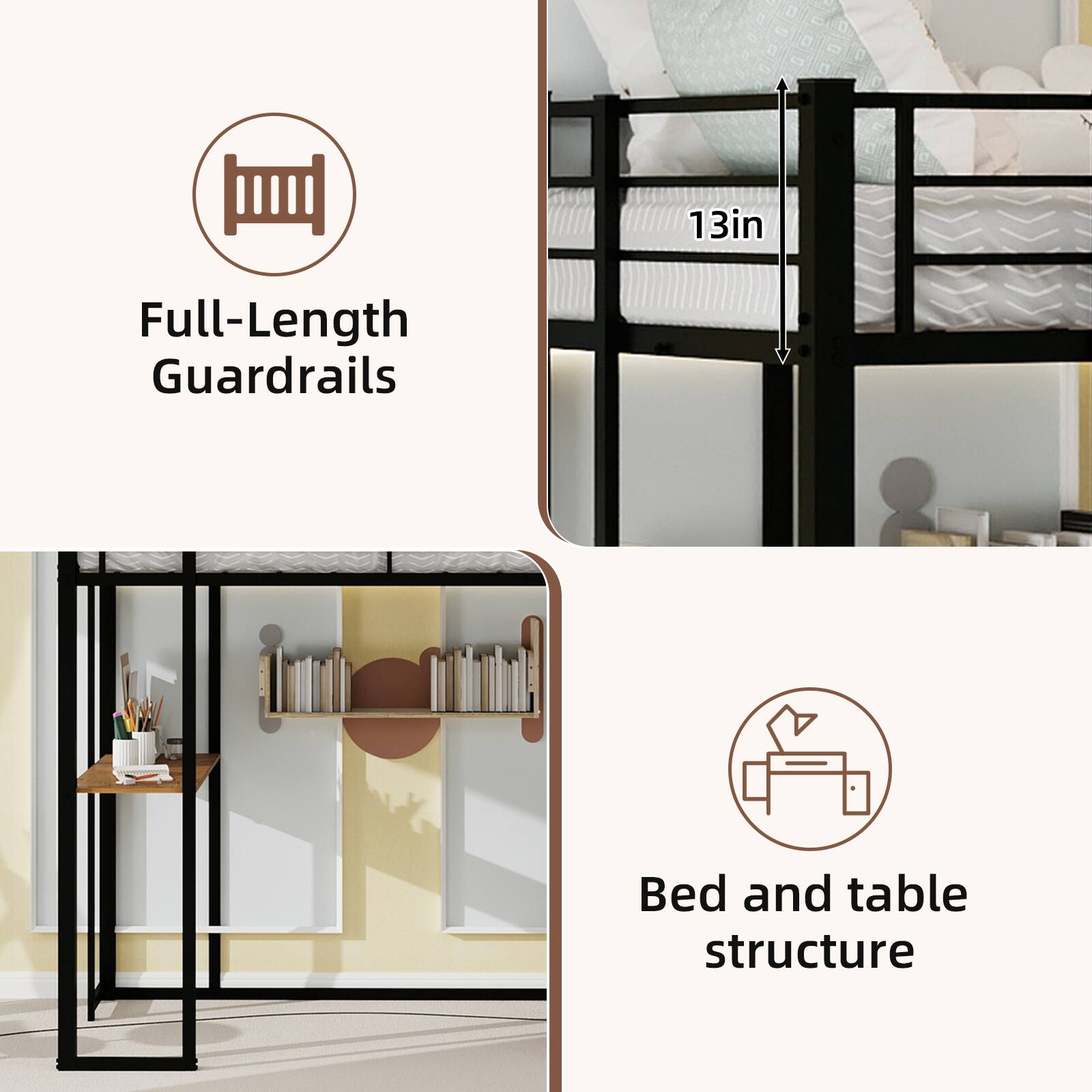 13in Full-Length Guardrails  
Bed and table structure