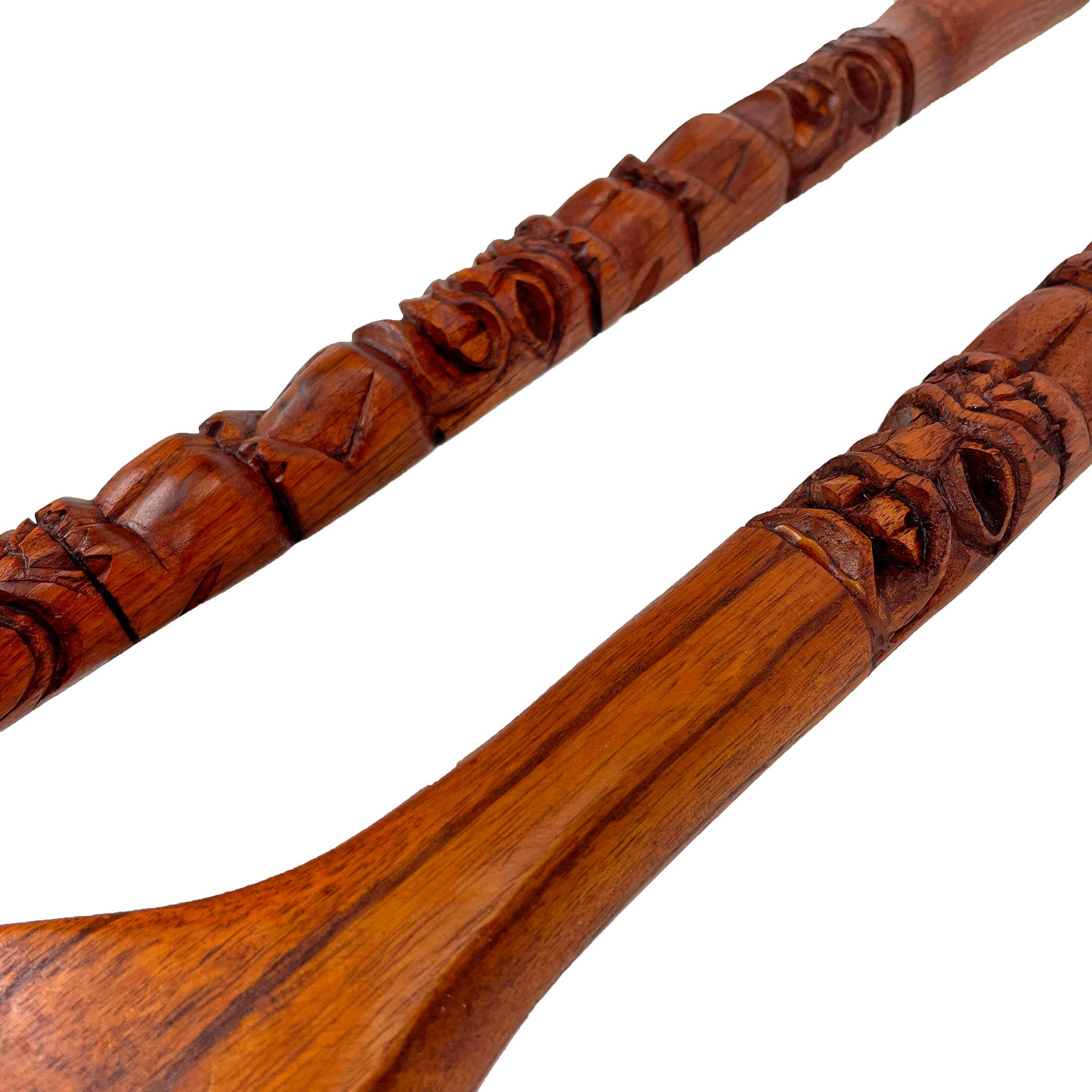 Alt View 2. Zeckos - 30 Inch Carved Tiki Spoon & Fork Wooden Wall Decor Art Utensil Decoration Set - Brown.