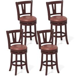 Gymax - 26'' Counter Height Swivel Barstools Set of 4 High Backs & Footrests Solid Wood - Brown