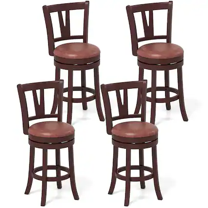 Front. Gymax - Gymax 26'' Counter Height Swivel Barstools Set of 4 High Backs & Footrests Solid Wood - Brown.