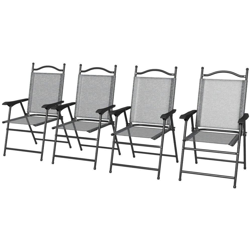 Front. Resenkos - Resenkos 4 Piece Folding Patio Camping Chair Set,Steel, Mesh Fabric, Lawn, Gray - Gray.