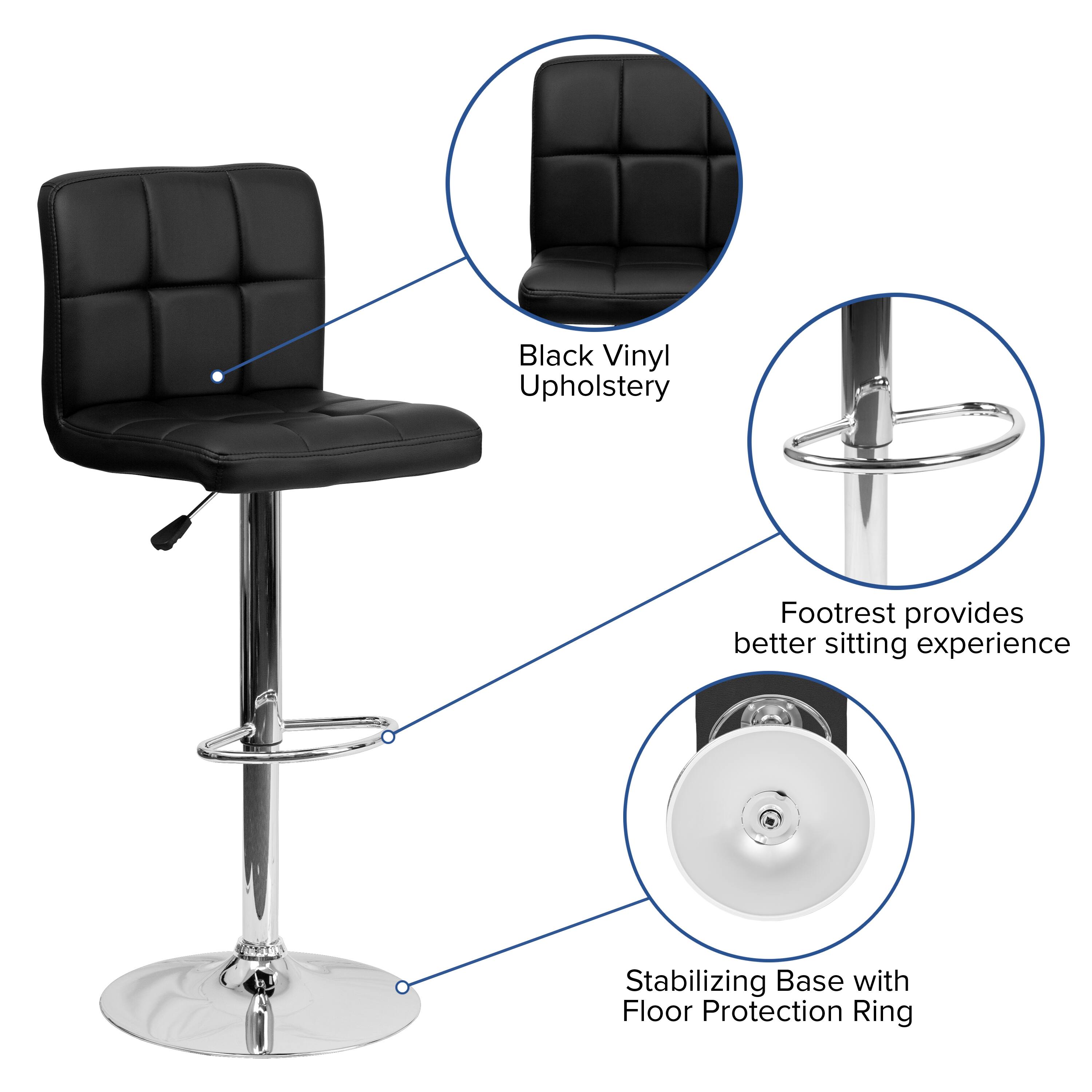 Black Vinyl Upholstery Footrest provides better sitting experience Stabilizing Base with Floor Protection Ring