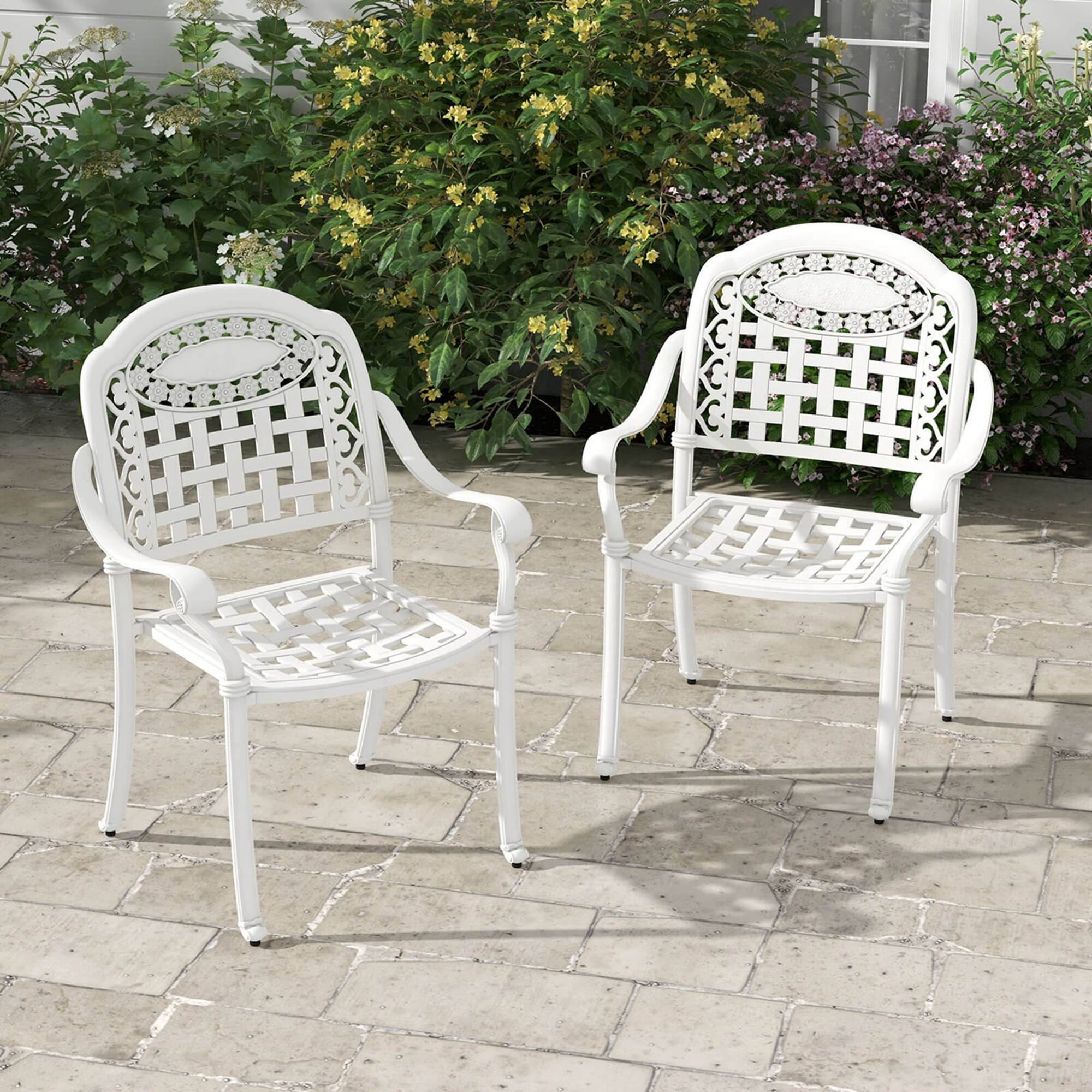 Alt View 2. Costway - Costway 2 PCS Patio Cast Aluminum Armrest Chairs Dining Stackable Outdoor - White.