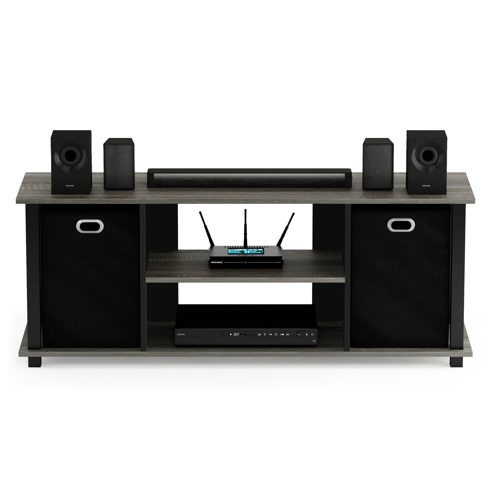Alt View 4. Furinno - Econ Entertainment Center w/Storage Bins - French Oak/Black/Black.