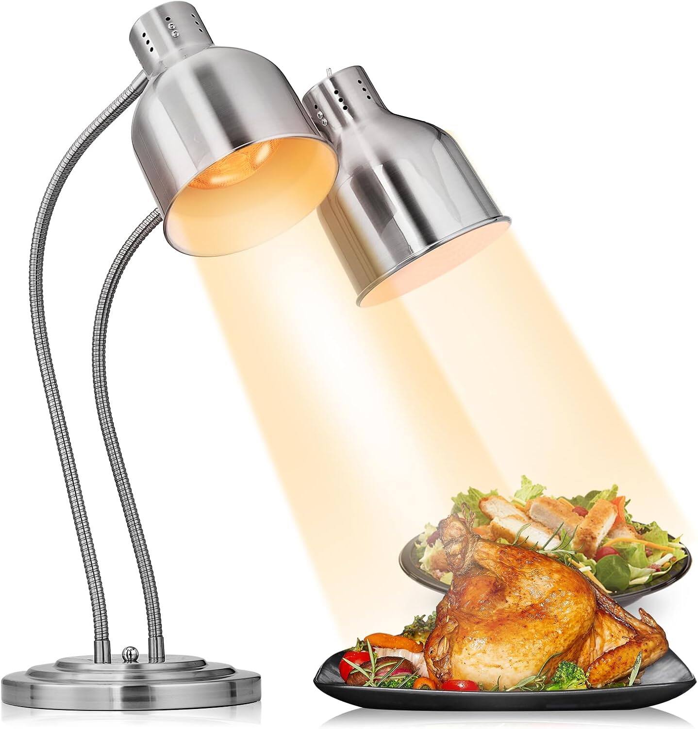 Front. Winado - Food Heat Lamp, 2-Head Food WPortable Electric Heating Lamp, Stainless Steel Commercial Food Warmer - Silver.