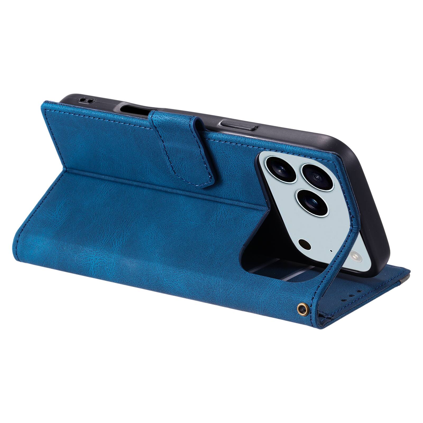 Back. Dteck - Wallet Case for Apple iPhone 17 Pro Max,Vintage PU Leather Flip Card Holder Kickstand Magnetic Closure Phone Cover - Blue.