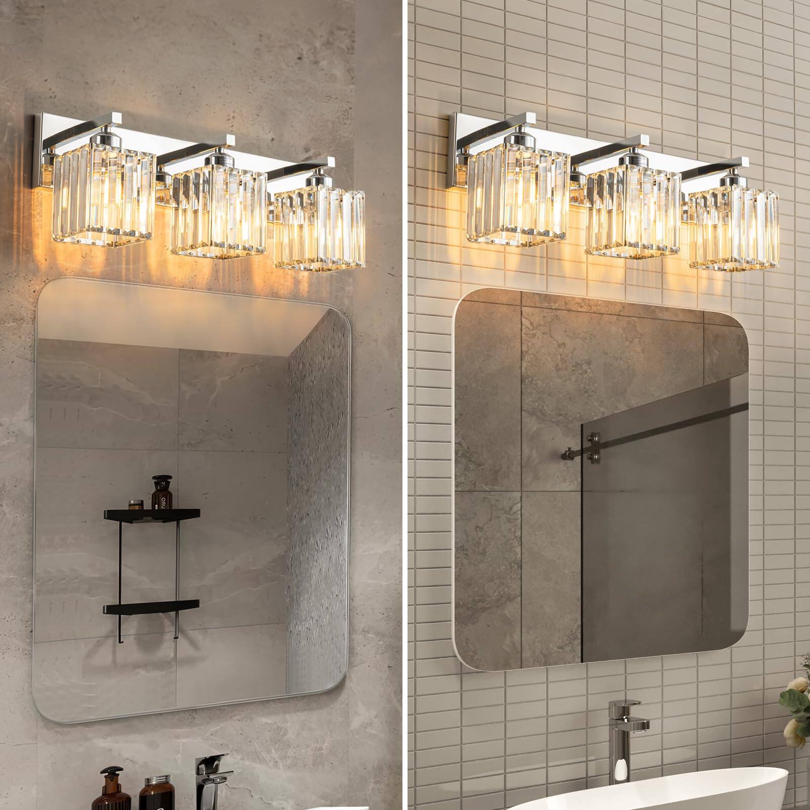 Alt View 1. Earthley Blooms - Modern Bathroom Vanity Light 3-lights Chrome Crystal Wall Fixtures 20 47-inch Minimalist Design [High - Black+Gold Straight-3-Light.