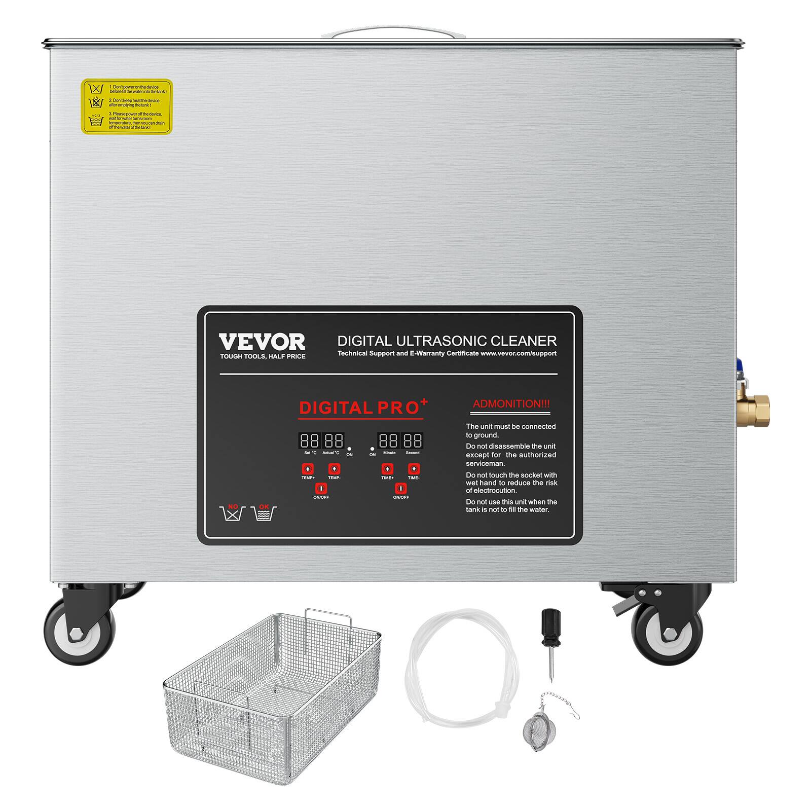 W Don't power the device before filling the water in the tank! 2.0 Amp/heat bed device 1 der mimplying the tank! Please power the device to control the temperature. Thank you offer a tank!

VEVOR DIGITAL ULTRASONIC CLEANER Technical Support and E-Warranty Certificate www.vevor.com/support TOUGH TOOLS, HALF PRICE

DIGITAL PRO+ at Music Kinde Second DI ON, TEMP thri- 1965- ONCYP CNCFF

ADMONITION!!! The unit must be connected to ground. Do not disassemble the unit except for the authorized serviceman. Do not touch the socket with your hand to reduce the risk of electrocution. Do not use this unit when the tank is not filled with water.
