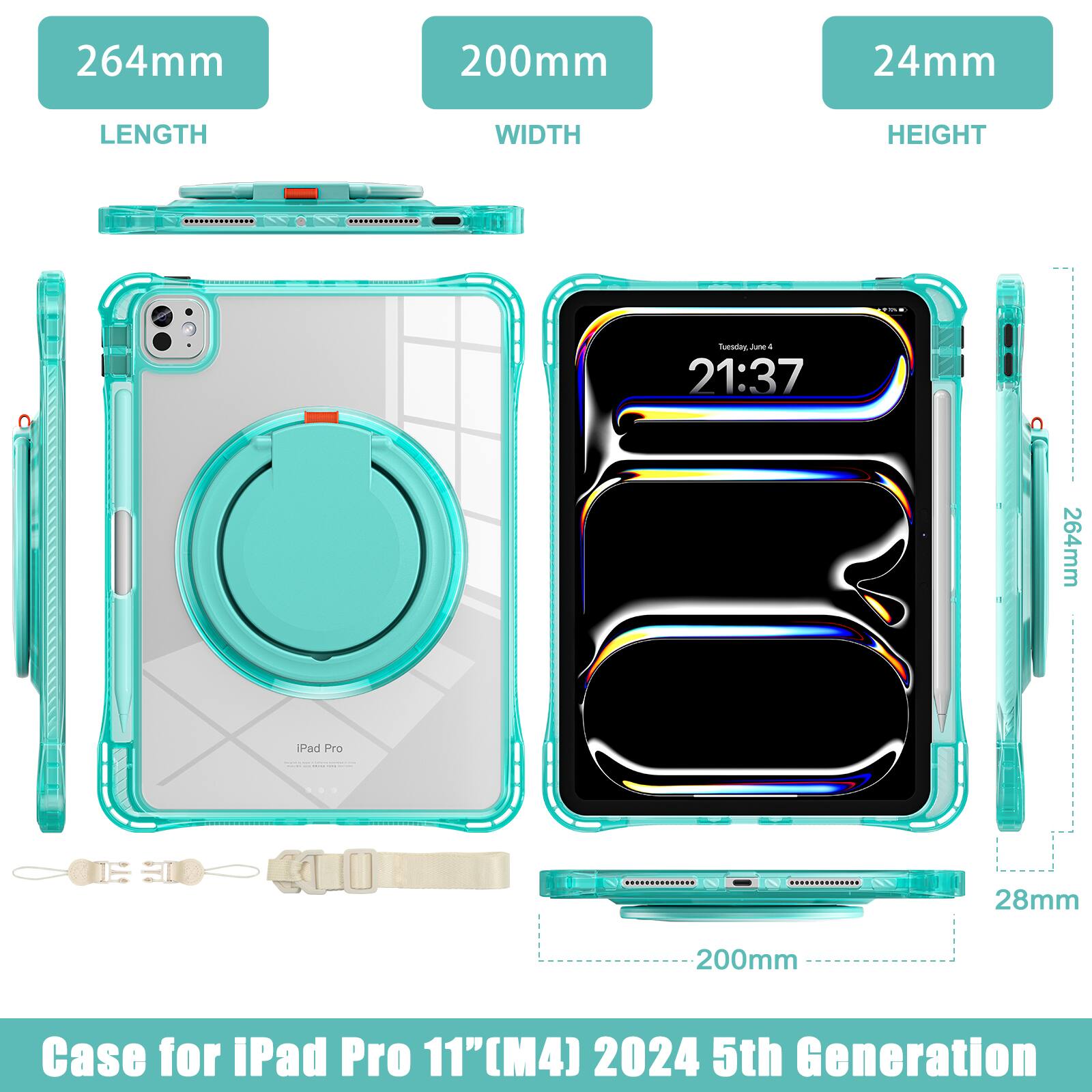 264mm 200mm 24mm LENGTH WIDTH HEIGHT -- Tuesday, June 4 21:37 264mm iPad Pro 28mm 200mm Case for iPad Pro 11"(M4) 2024 5th Generation