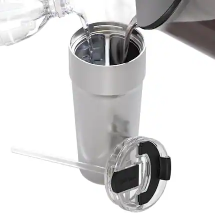 Front. Splitflask - Dual Chamber 2-in-1 Tumbler for Two Drinks 30 oz - Sandy Silver - Sandy Silver.