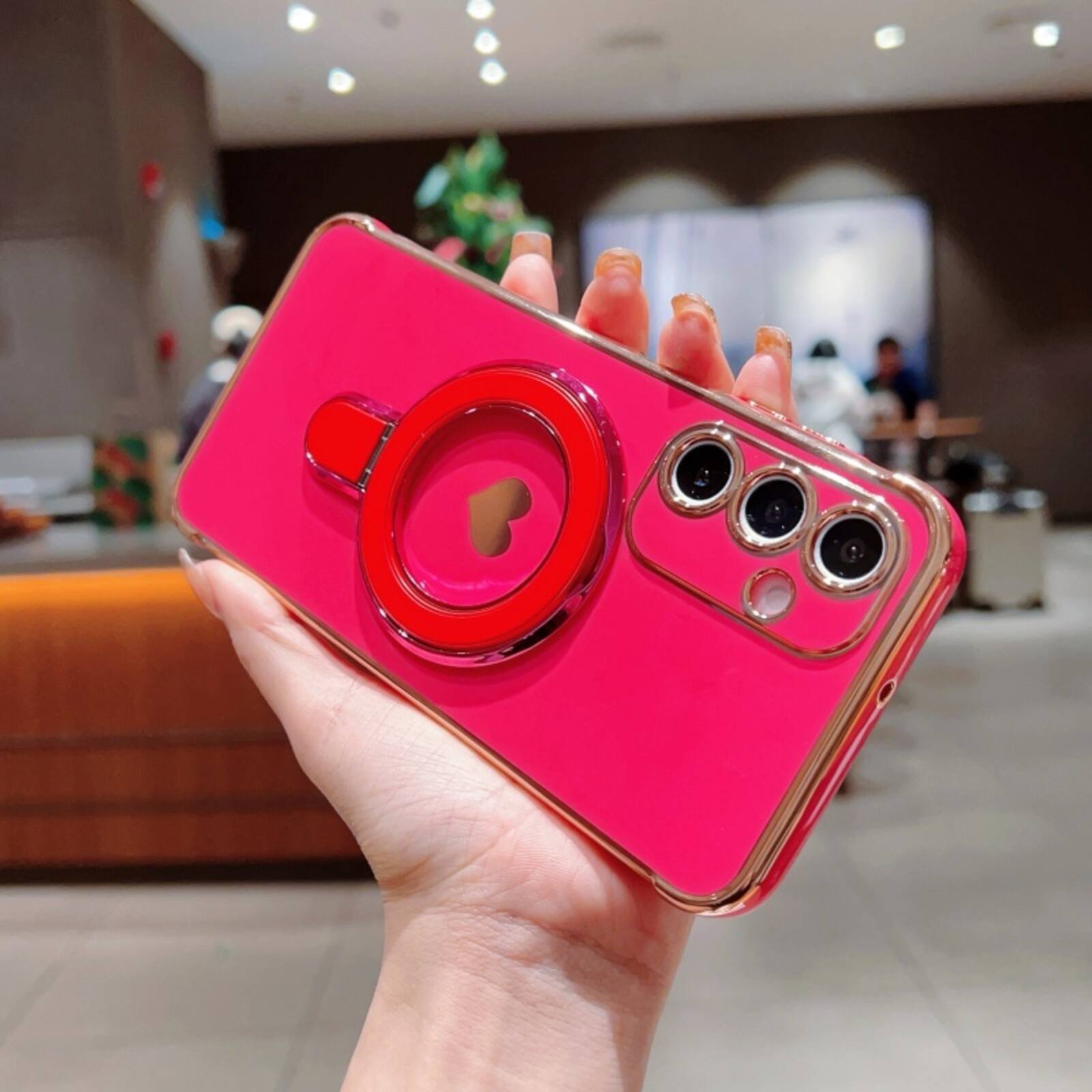 Alt View 9. UUCOVER - Magnetic Ring Kickstand Case for Samsung Galaxy A16 5G/4G Compatible with MagSafe, Electroplated Heart Pattern TPU Cover - Rose.