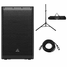 Behringer - DR115DSP 15" 1400W Powered PA Speaker System with DSP and 2-Channel Mixer, Bundle with Speaker Stand and 25'