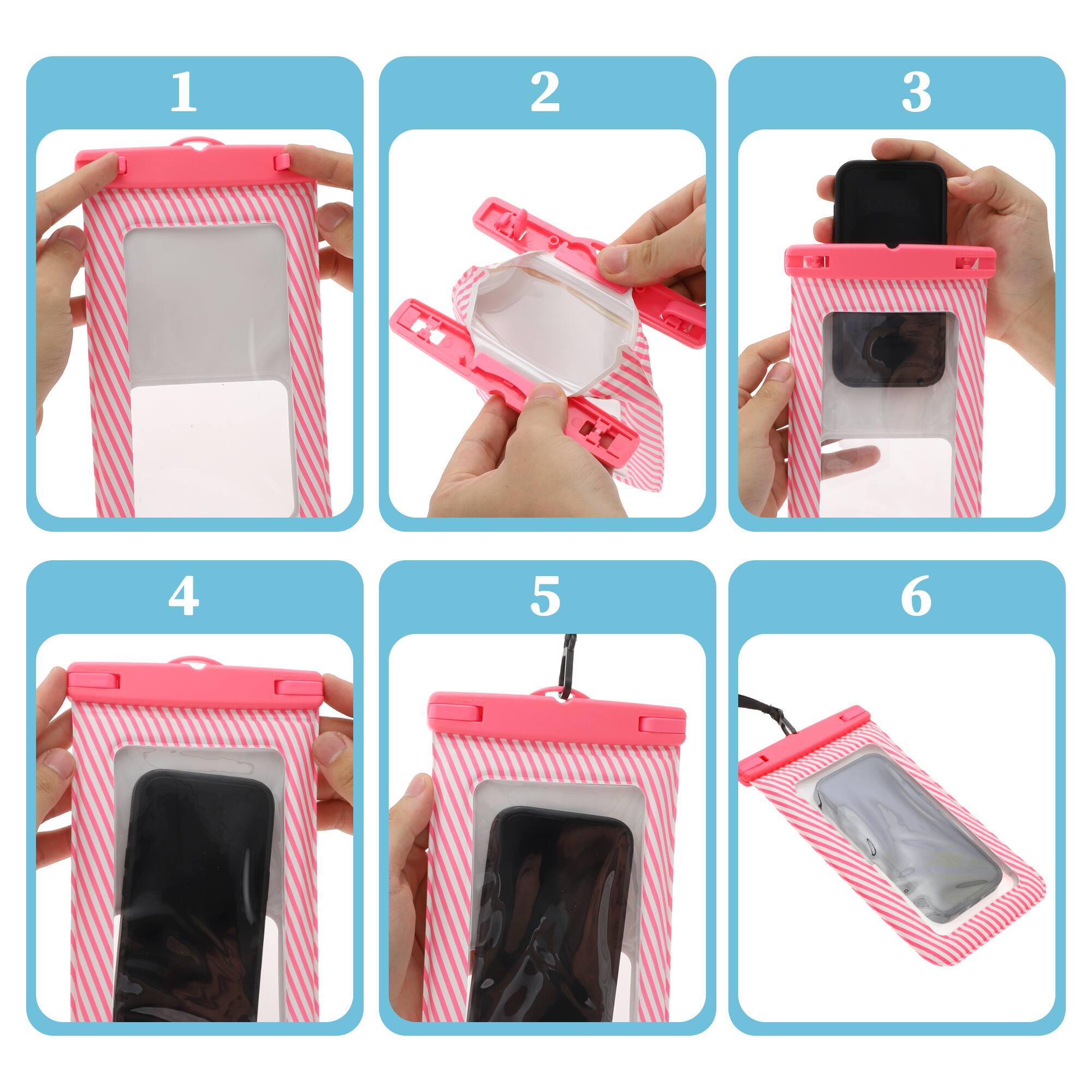 Alt View 4. Unique Bargains - 2pcs Full Stripe Mobile Waterproof Bag Universal Waterproof Case Compatible for Phone 5.51"x9.06" - Pink.