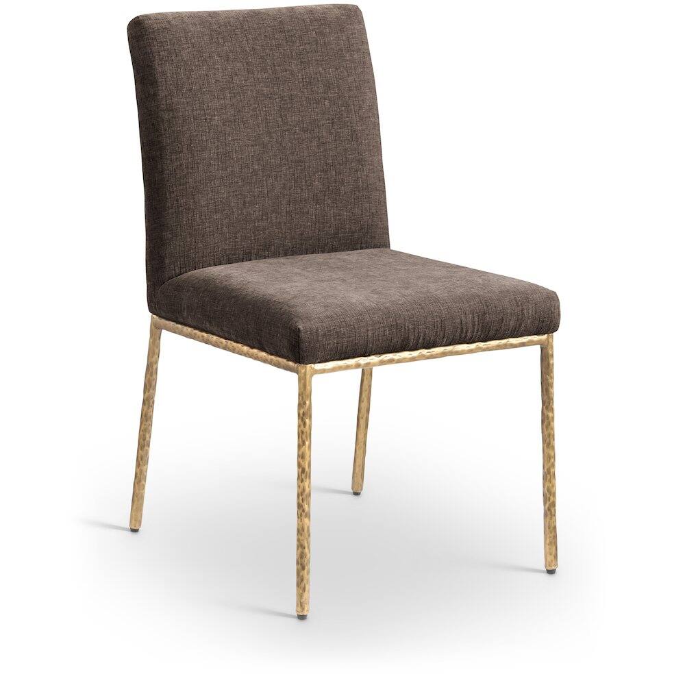 Alt View 1. Meridian Furniture - Reeves Brown Chenille Fabric Upholstered Dining Side Chair, Set of 2 - Gold.