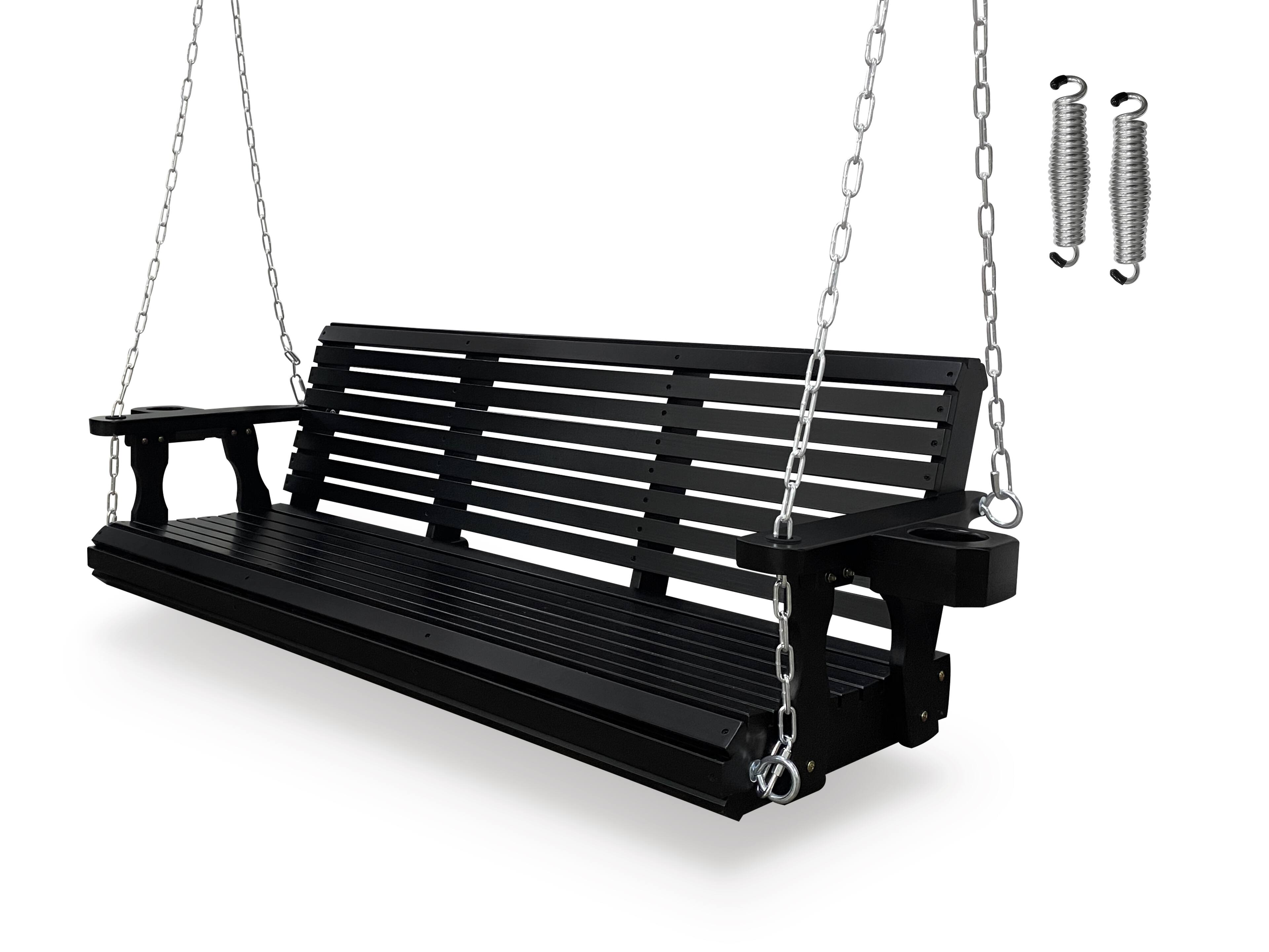 Fortune Candy - 5 ft Wooden Porch Swing 2 Seater for Outdoor Patio Garden Yard - Black price history on PriceWatchPro