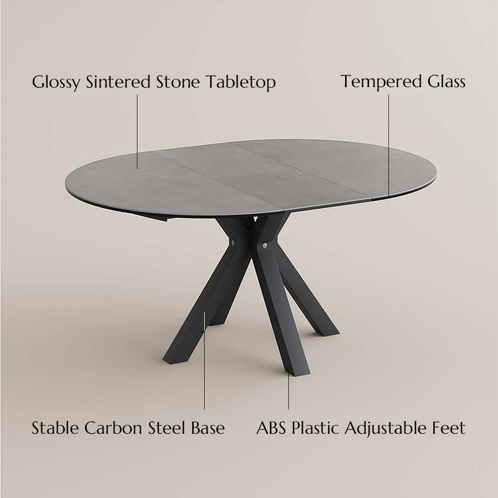 Glossy Sintered Stone Tabletop  
Tempered Glass  
Stable Carbon Steel Base  
ABS Plastic Adjustable Feet
