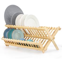 MegaChef - 2-Tier Collapsible Kitchen Bamboo Drying Dish Rack - Brown