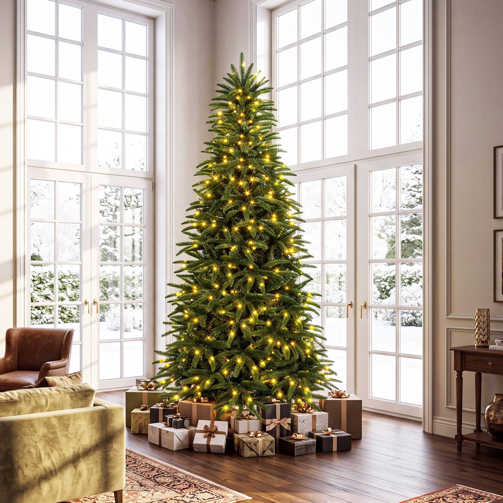 Alt View 4. Costway - Costway 8ft Artificial Christmas Tree with 1415 Lush Branch Tips, 460 Warm White LED Lights - Green.
