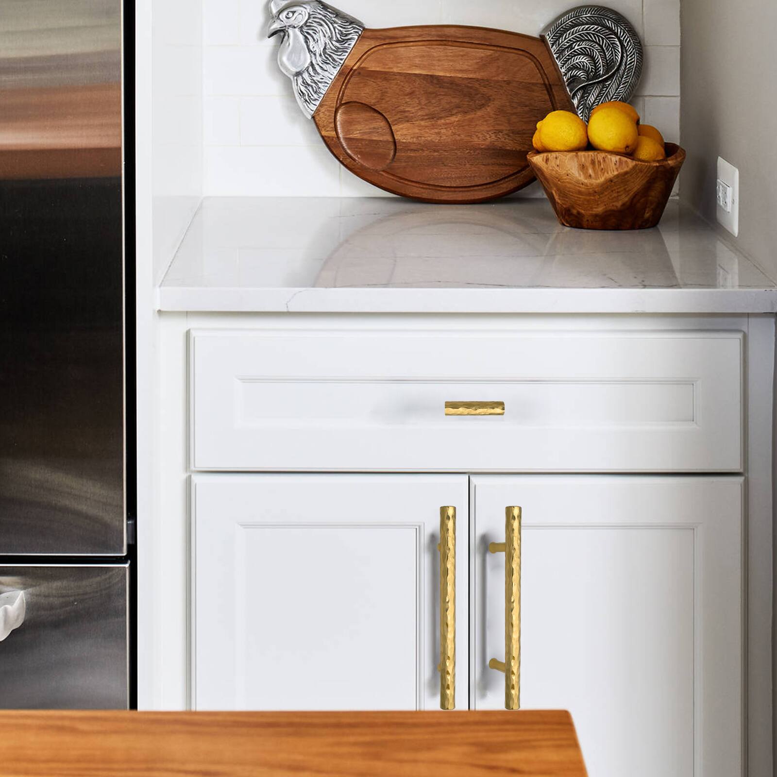 Alt View 3. Akicon - Akicon Solid Brass 3-3/4 Inch Hole Center Kitchen Cabinet Handles Drawer Pulls 5-Pack in Polished Gold - Polished Gold.