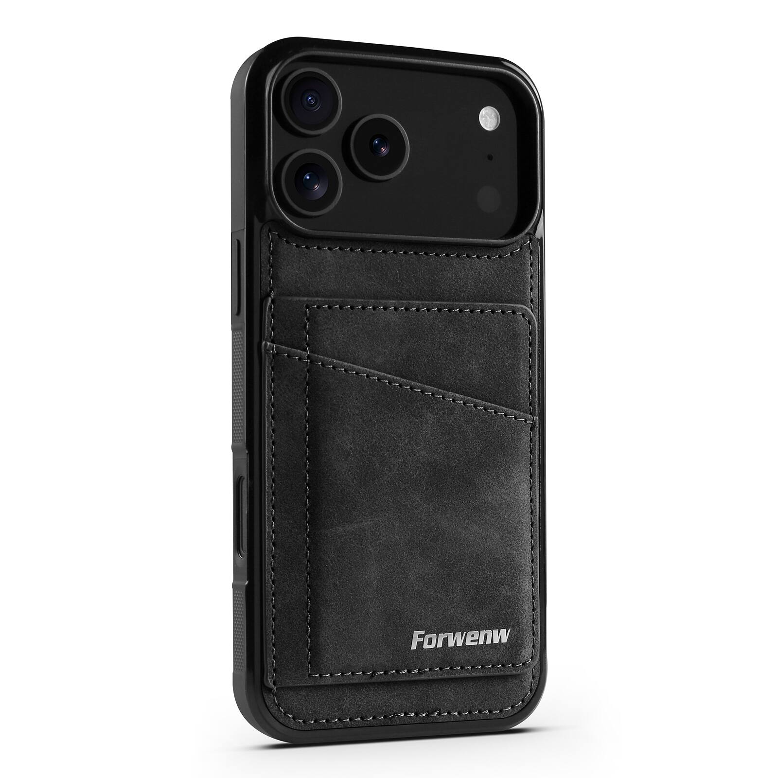 Angle. Dteck - Wallet Phone Case for Apple iPhone 18 Pro with Kickstand, Slim Shockproof Leather TPU Card Holder Protective Cover - Black.