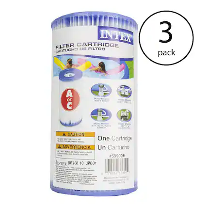 INTEX FILTER CARTRIDGE
CARTUCHO DE FILTRO
3 pack
A or C
Modelos 603 & 04/G
Modelos 635/1 636/7/6
Modelos 637 637R 638
CS71116 S3BR/G
CS7221/7231
CAUTION
ADVERTENCIA
One Cartridge
Un Cartucho
#59900E
INTEX 201208 10 JPC01
INTEX Development Co.
LM Recreation Corp
All rights reserved
Manufactured by:
Intex Industries (Xiamen) Co., Ltd.
Xiamen, Fujian, PRC
78257 31651
INTEX
IDGE
3 pack