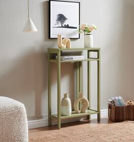 Kings Brand Furniture - Bisbee Wood Console Table with 2 Open Storage Shelves - Lemon pepper