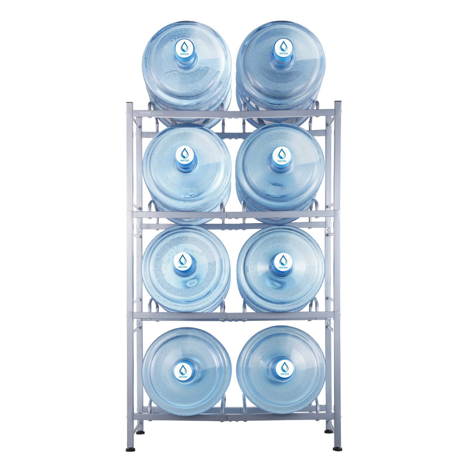 Alt View 5. VEVOR - 4 Tiers Water Jug Holder, 5 Gallon Water Bottle Holder, Double Row Water Bottle Rack for 8 Bottles - Silver.