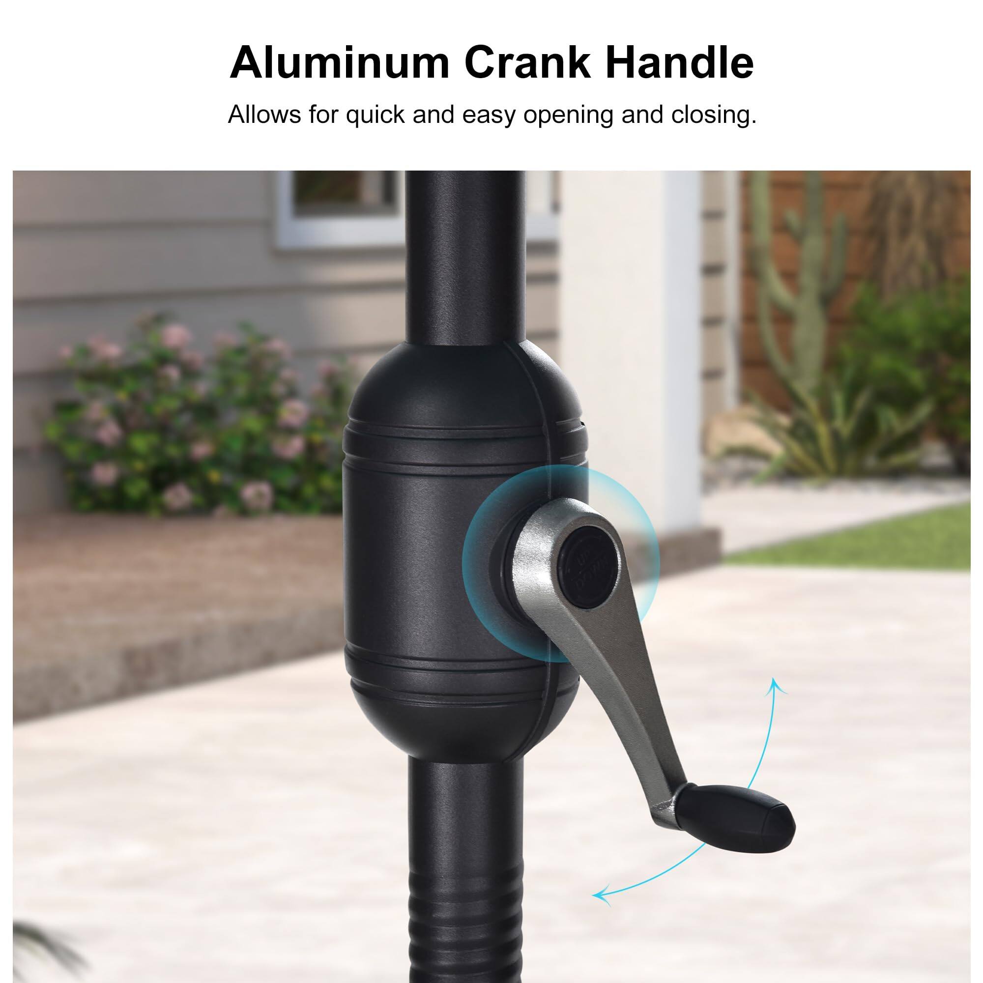 Aluminum Crank Handle  
Allows for quick and easy opening and closing.